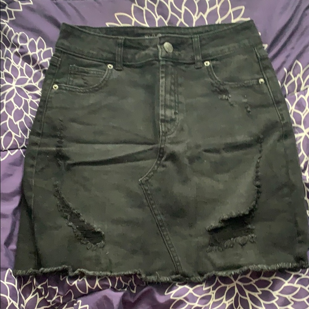 Black, ripped, tight jean skirt